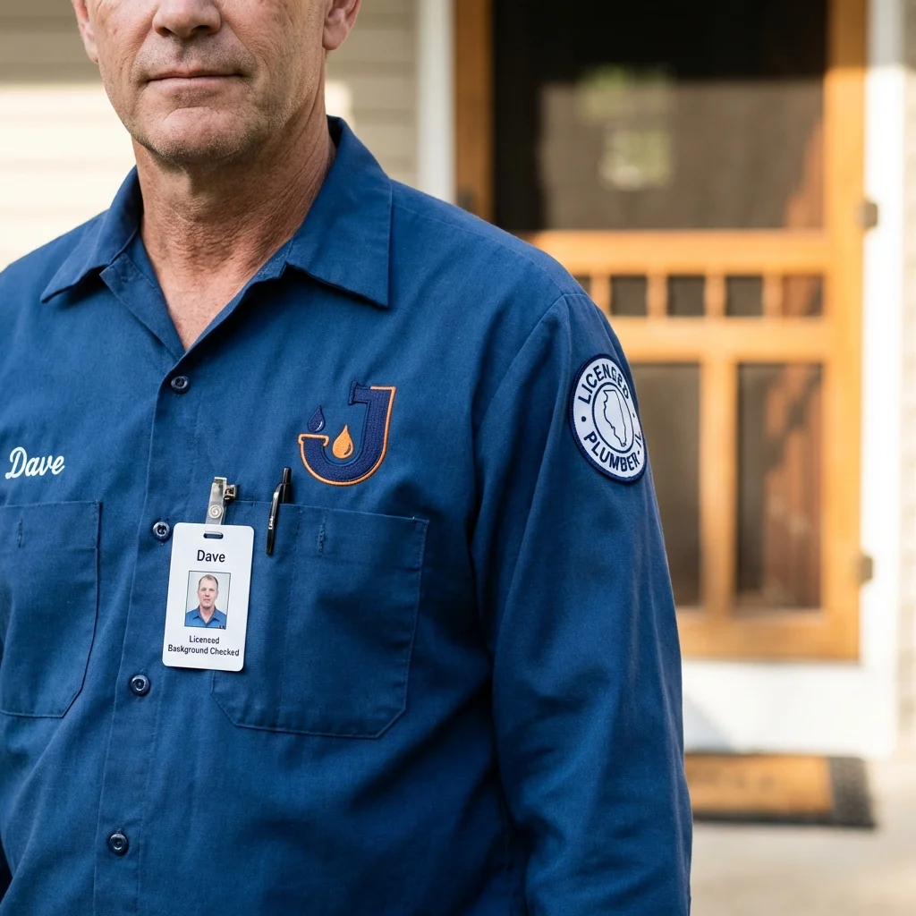 Licensed plumber showing ID badge in Union City, OK