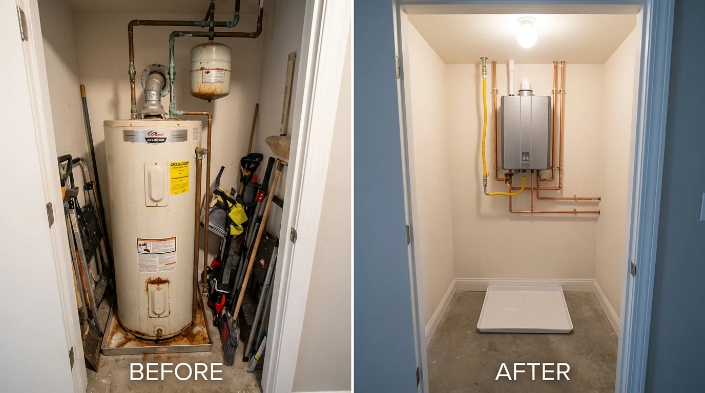 Tank water heater versus wall-mounted tankless unit comparison for Union City, OK homeowners